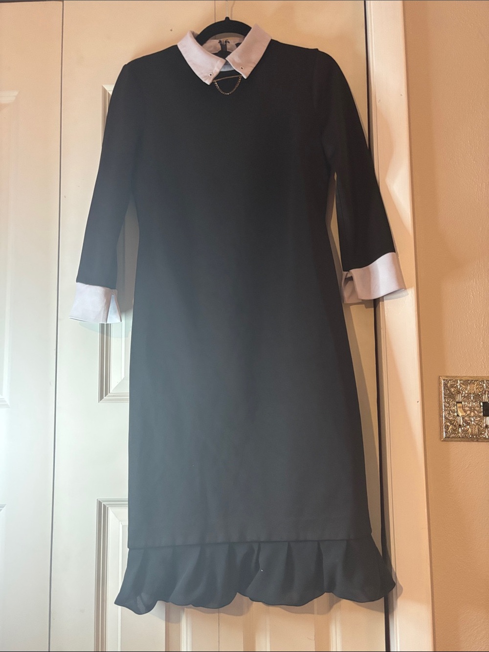 Ivanka trump Black Dress with White Collar and Cuff Detail